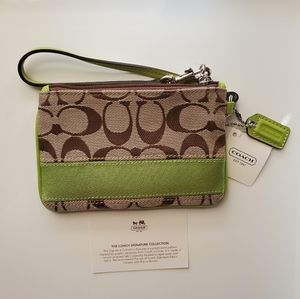 Coach Signature Strap Wristlet Small Khaki and Apple Green